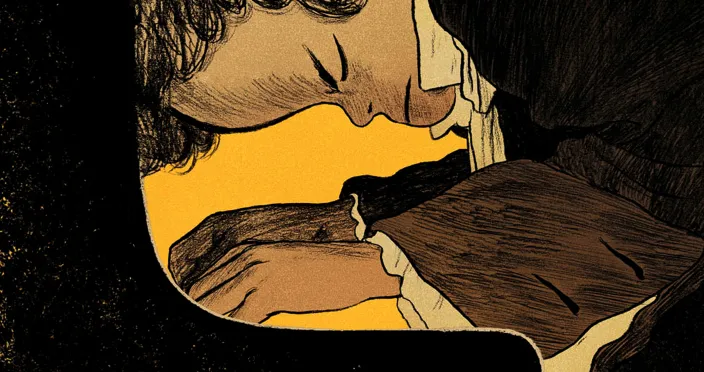 Detailansicht des Covers, Ludwig van Beethoven mit geschlossenen Augen über sein Klavier gebeugt